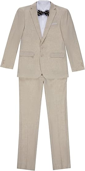 ly1786 Beige Boys Linen Suit Slim Fit 3 Piece Beach Wedding Light Weight Suit Kids Linen Suit Jacket Vest Pant Set