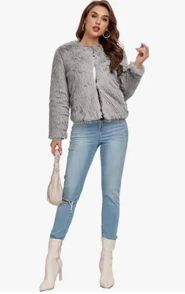 ly1391 Beige Winter Coats Fleece Cropped Jacket