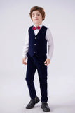 ly1593 Navy Velvet 2 Piece Kids Boys' Vest and Pants Dress Suits Set