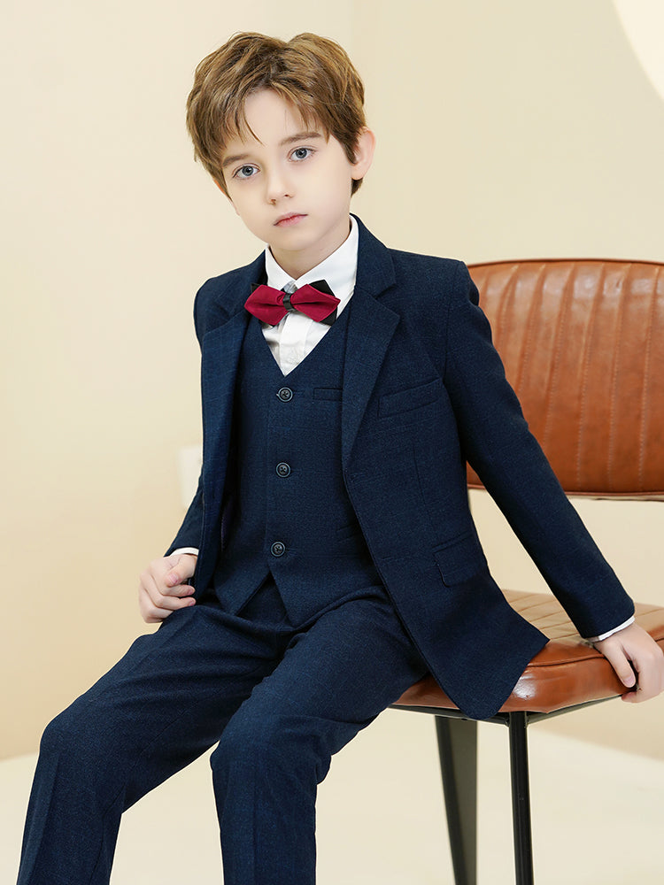 ly1588 Navy Plaid Formal 5 Piece Boys Suits