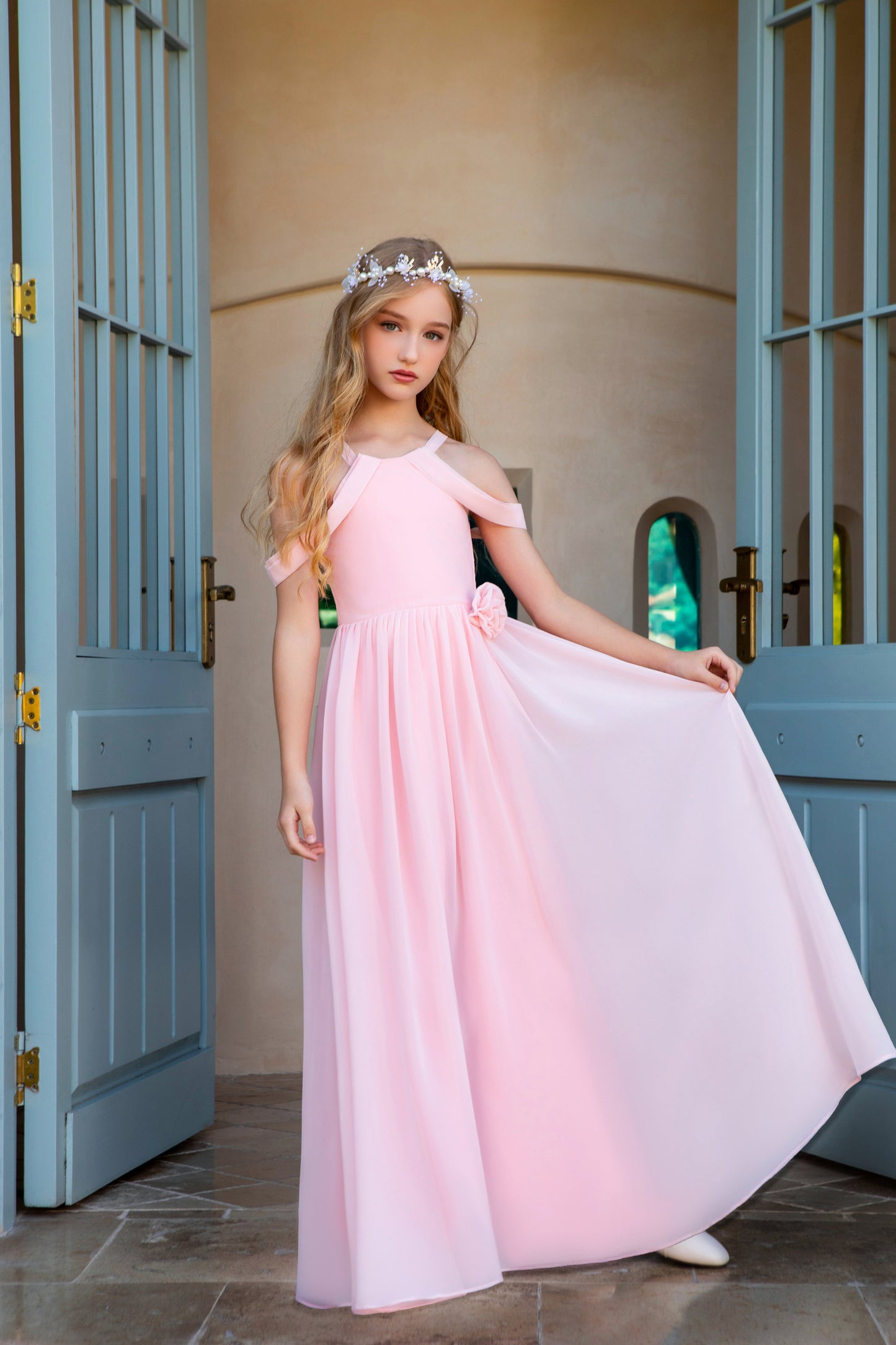 ly3115 Pink Halter Neck Sleeveless Chiffon Flower Girl Dress For Wedding, Party, Occations