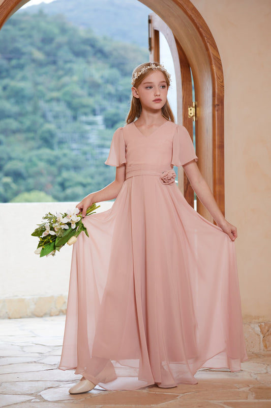 ly3143 Short Sleeves Chiffon Flower Girl Gown Dress For Wedding, Party, Occasions