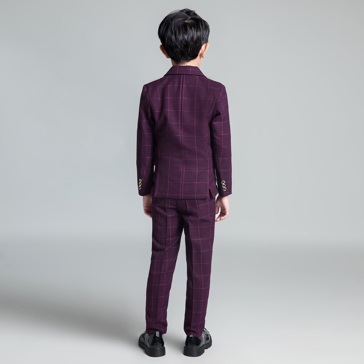 ly1230 Purple Red Plaid Fashion 5 Piece Boys Suits