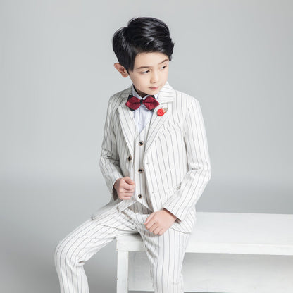 ly1240 White Striped Modern 5 Piece Boy's Formal Suits