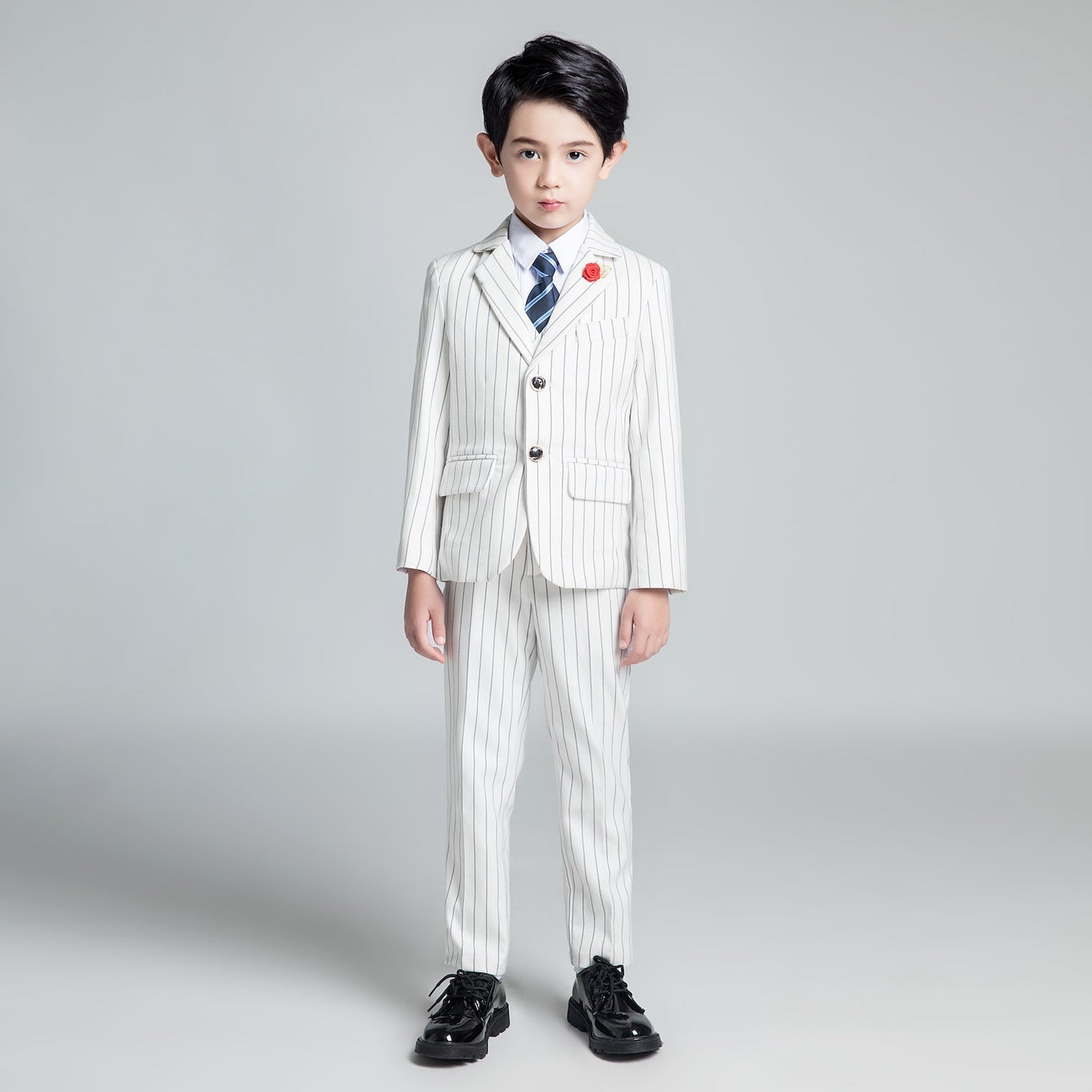 ly1240 White Striped Modern 5 Piece Boy's Formal Suits