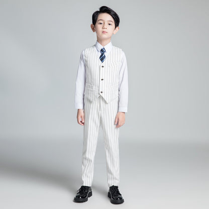 ly1240 White Striped Modern 5 Piece Boy's Formal Suits