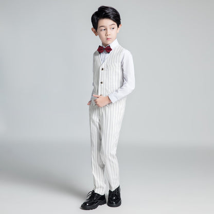 ly1240 White Striped Modern 5 Piece Boy's Formal Suits