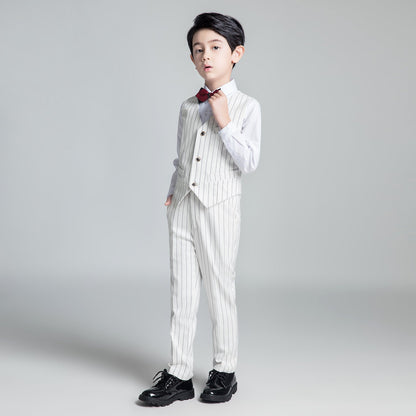 ly1240 White Striped Modern 5 Piece Boy's Formal Suits