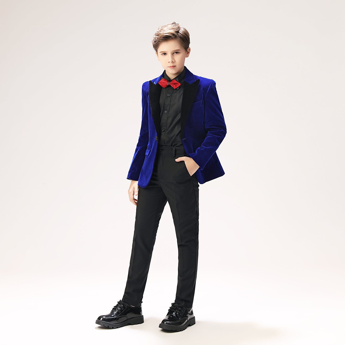 ly1278 Royal Blue Velvet 5 Piece Boy's Formal Tuxedo Suits