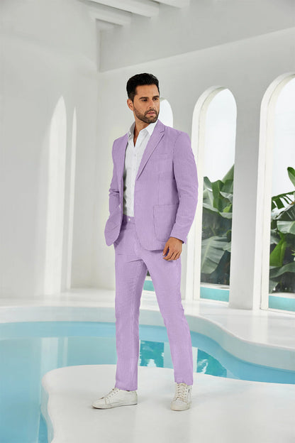 ly1114 Seersucker Striped Blazer Pants 2 Piece Men's Summer Suit