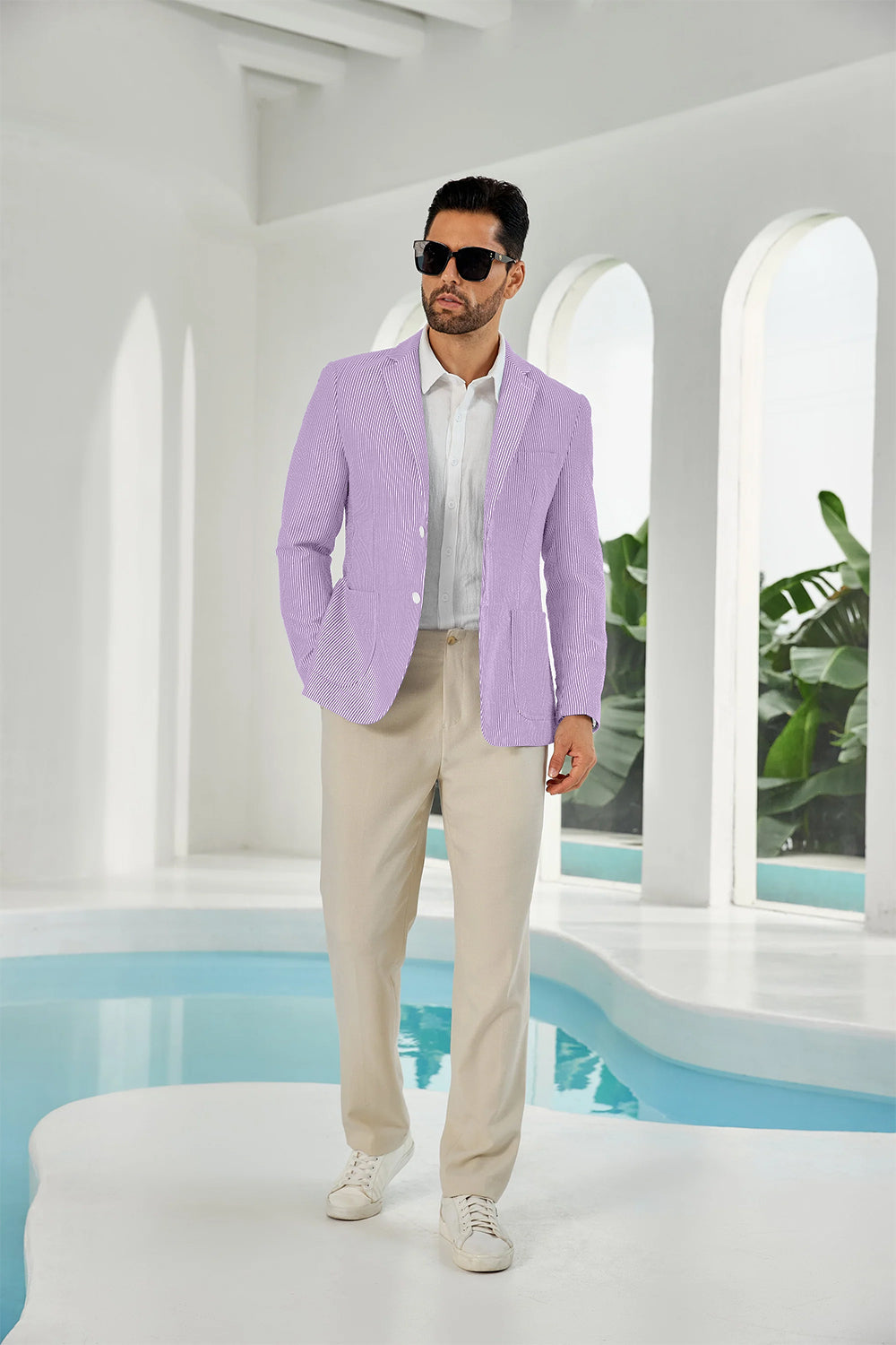 ly1111 Seersucker Striped Men's Summer Blazer