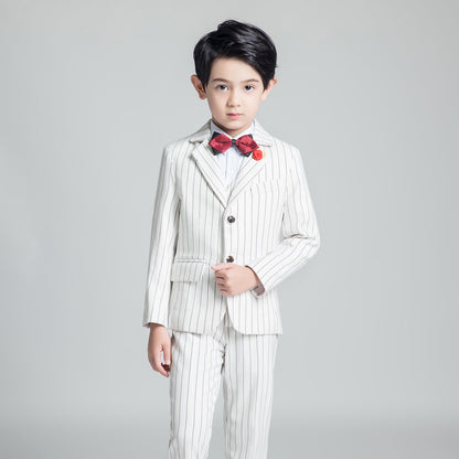 ly1240 White Striped Modern 5 Piece Boy's Formal Suits