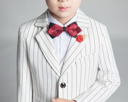 ly1240 White Striped Modern 5 Piece Boy's Formal Suits