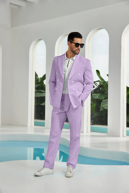 ly1113 Seersucker Double Breasted Blazer Pants 2 Piece Men's Summer Suit