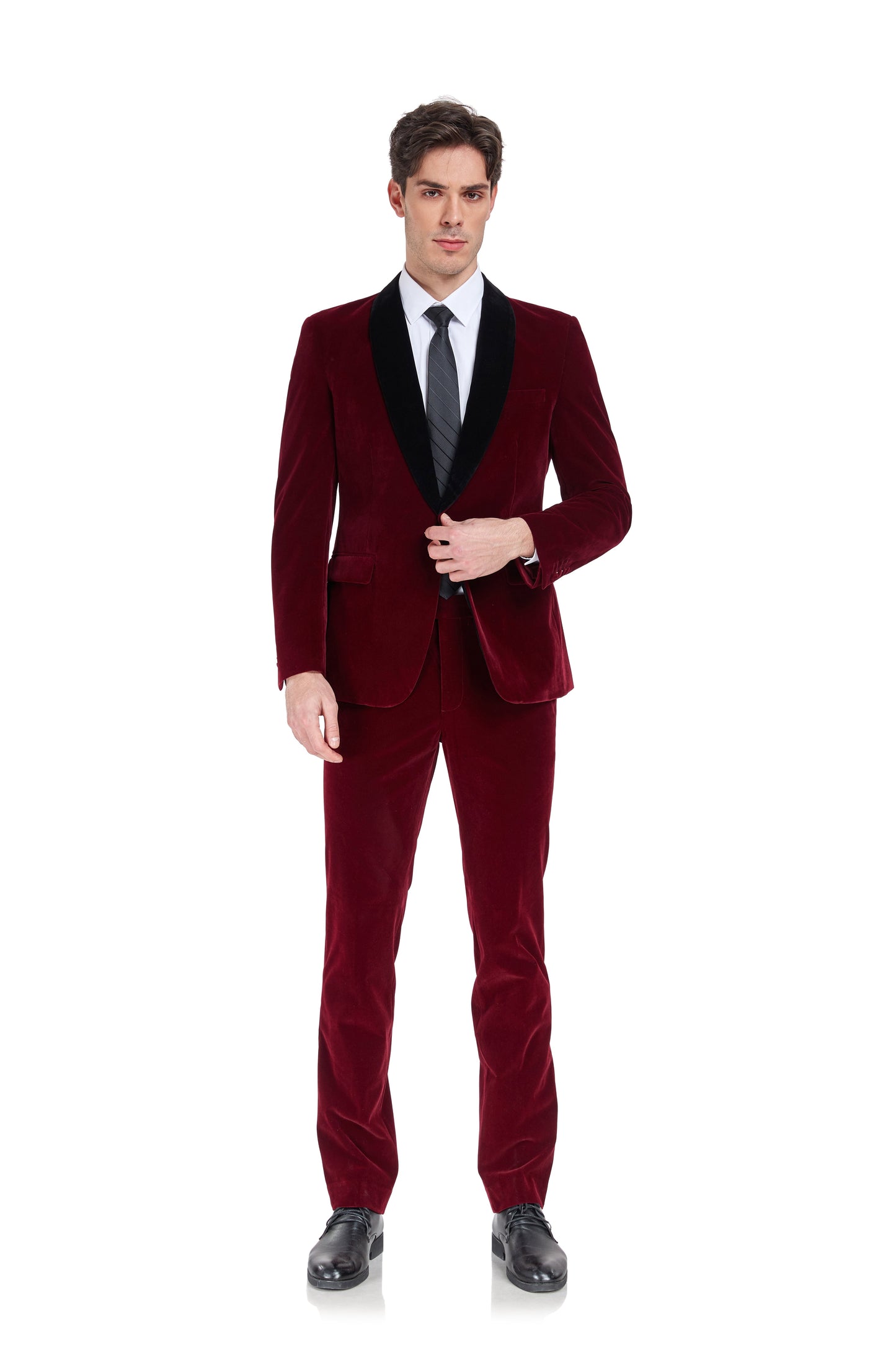 Burgundy Velvet 3 Piece Men's Wedding Suits Tuxedos