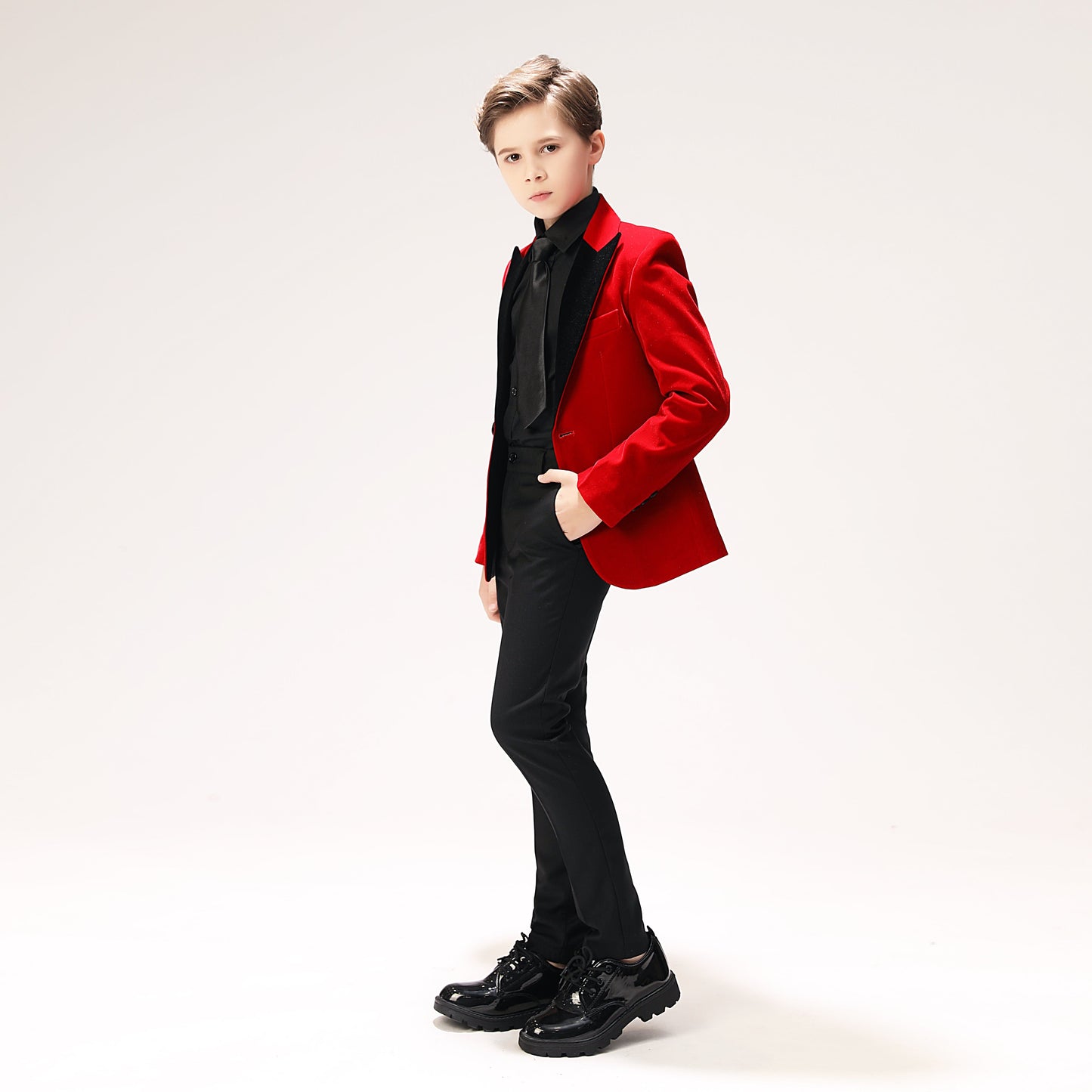 ly1269 Red Velvet 5 Piece Formal Wear Boys Tuxedo Suits