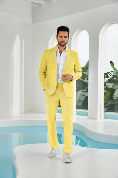 ly1114 Seersucker Striped Blazer Pants 2 Piece Men's Summer Suit