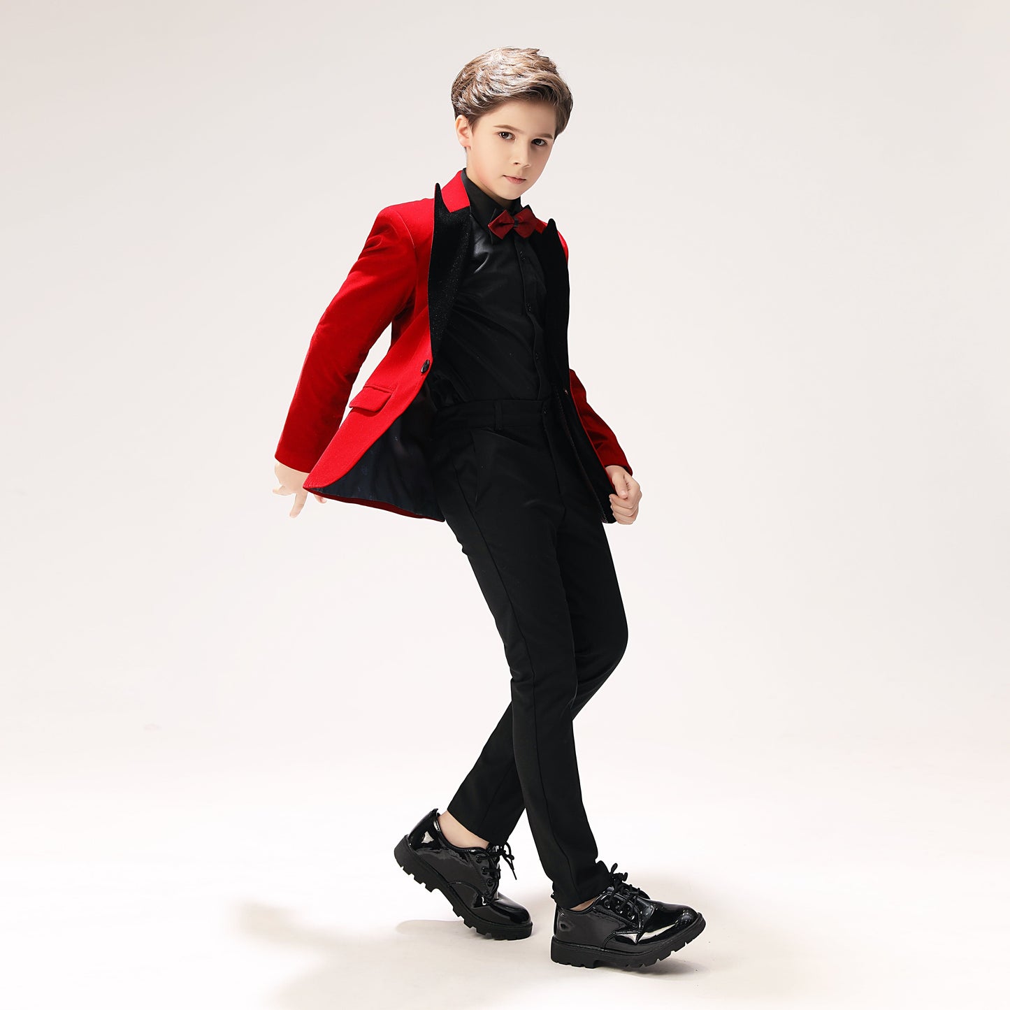 ly1269 Red Velvet 5 Piece Formal Wear Boys Tuxedo Suits