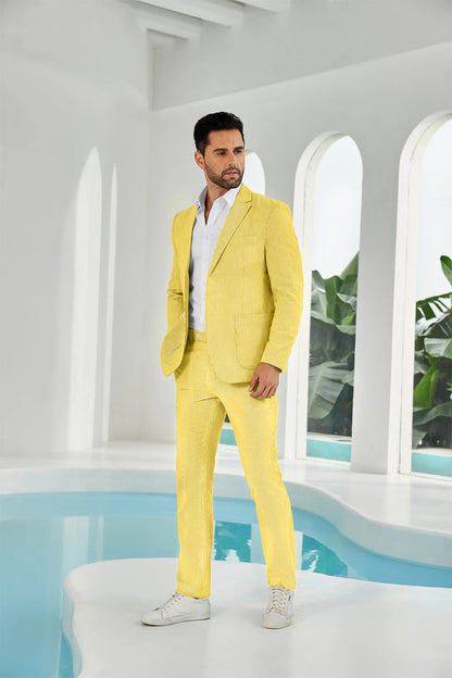 ly1114 Seersucker Striped Blazer Pants 2 Piece Men's Summer Suit