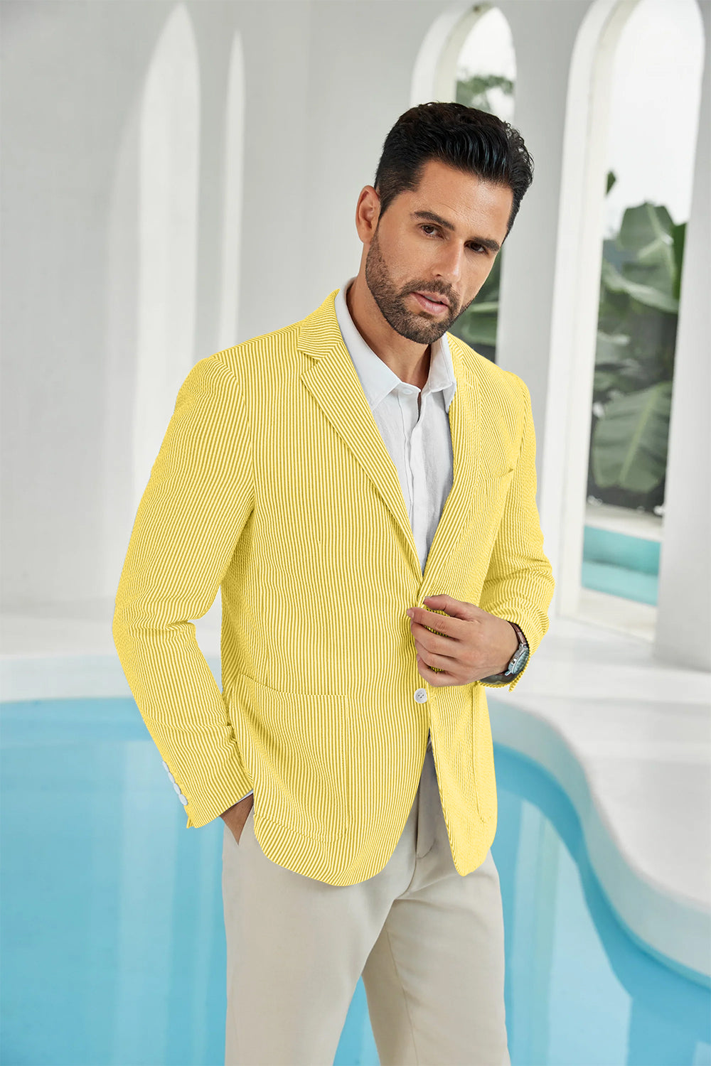 ly1111 Seersucker Striped Men's Summer Blazer