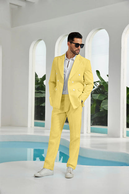 ly1113 Seersucker Double Breasted Blazer Pants 2 Piece Men's Summer Suit