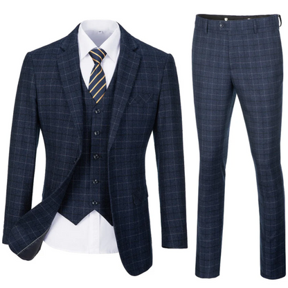 ly1643 Navy Plaid Men's 3 Piece Set for Party, Wedding and Business