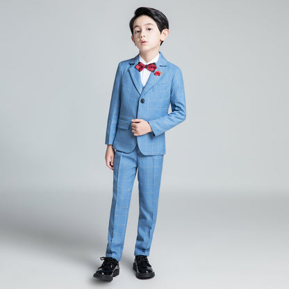 ly1242 Light Blue Plaid Formal 5 Piece Boys Suits