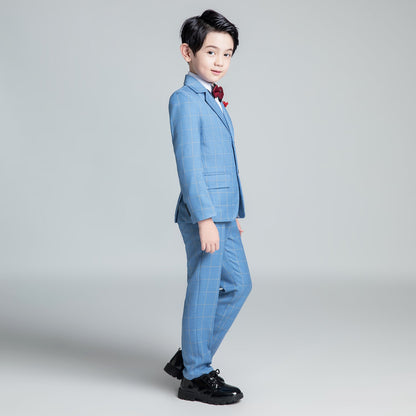 ly1242 Light Blue Plaid Formal 5 Piece Boys Suits