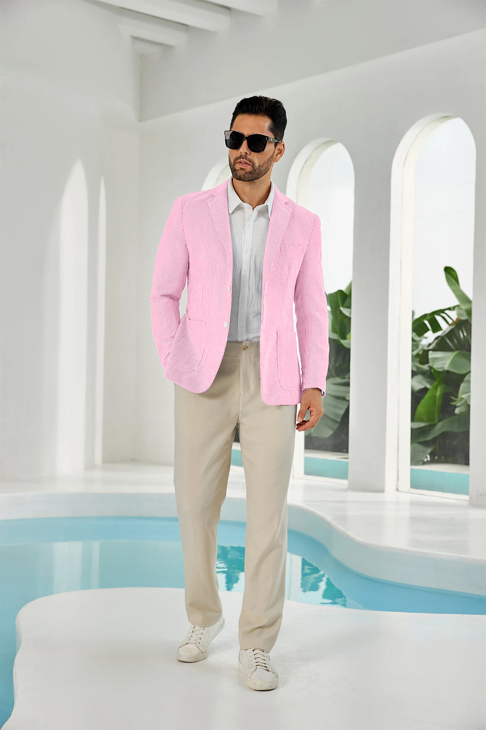 ly1111 Seersucker Striped Men's Summer Blazer