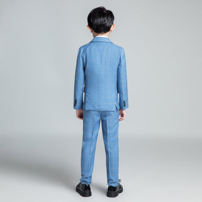 ly1242 Light Blue Plaid Formal 5 Piece Boys Suits