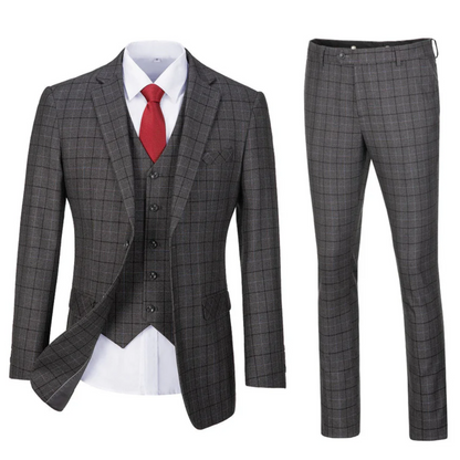 ly1644 Grey Plaid Men's 3 Piece Set for Party, Wedding and Business