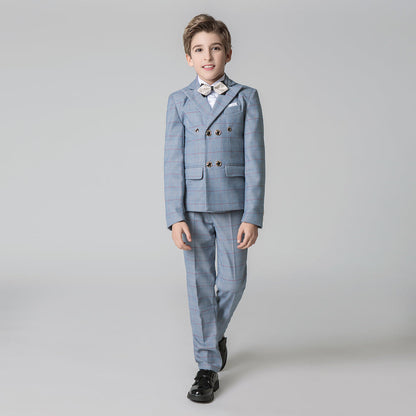 ly1210 Light Blue Plaid Elegant Formal 5 Piece Boys Suits