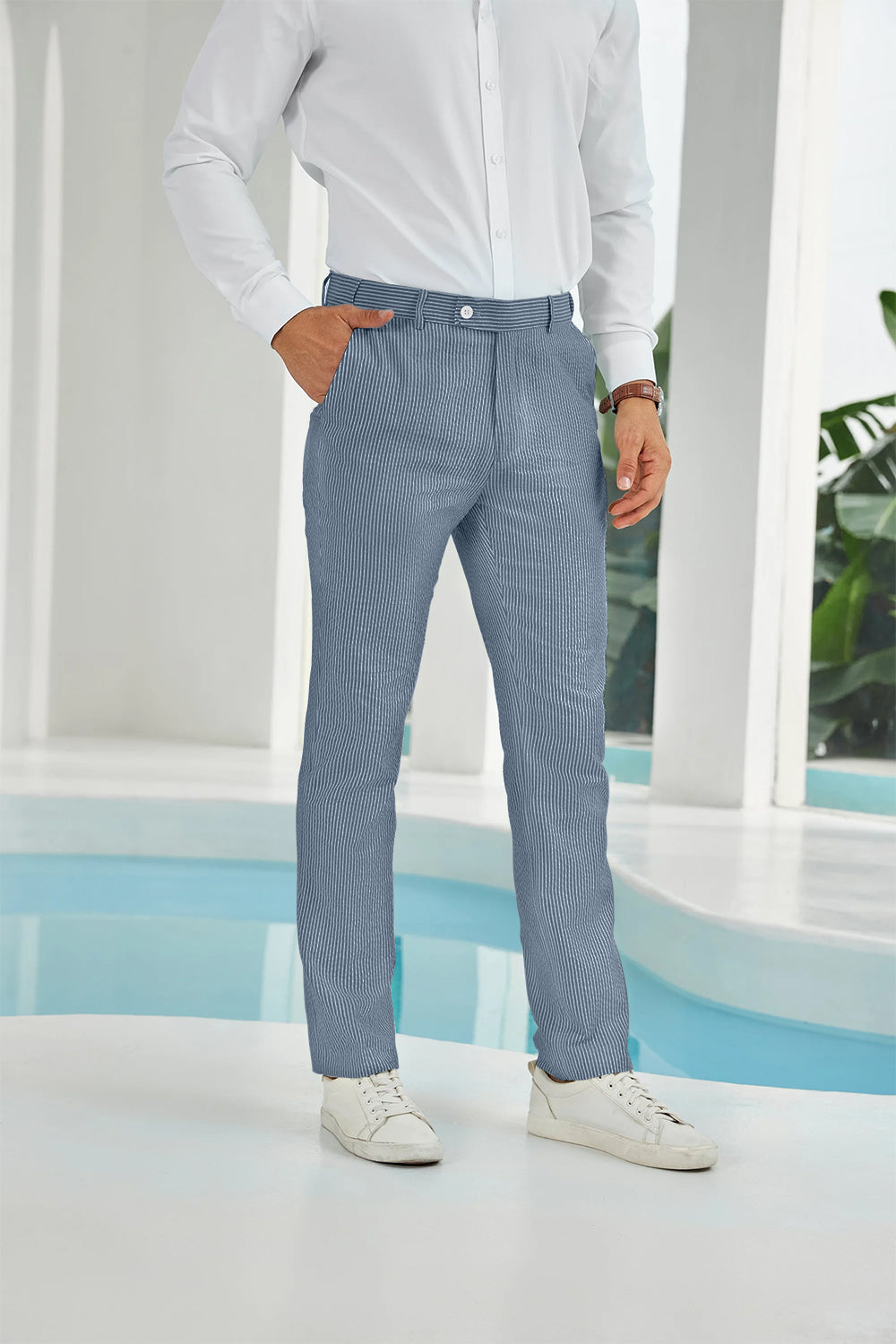 ly1112 Seersucker Striped Men's Summer Pants