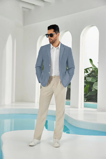 ly1111 Seersucker Striped Men's Summer Blazer