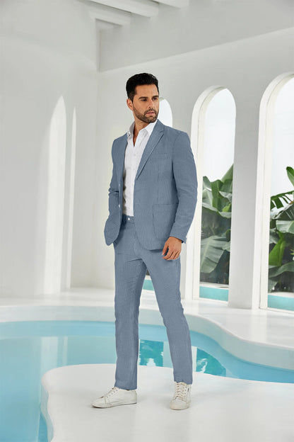 ly1114 Seersucker Striped Blazer Pants 2 Piece Men's Summer Suit