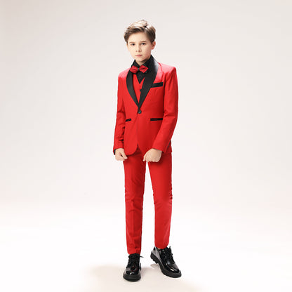 ly1270 Red Toddler Tuxedo 5 Pieces Wedding Outfit