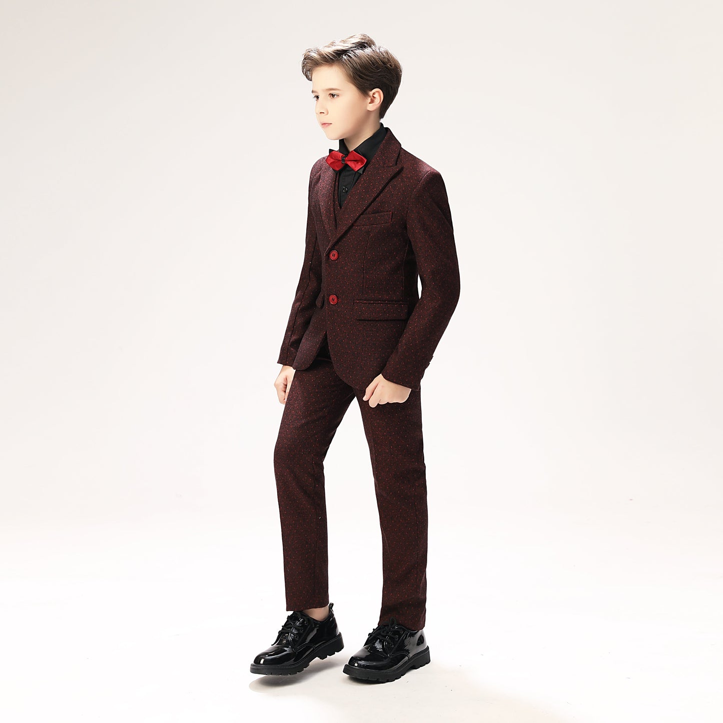 ly1266 Red Polka Dot Party Banquet 5 Piece Boys Suits