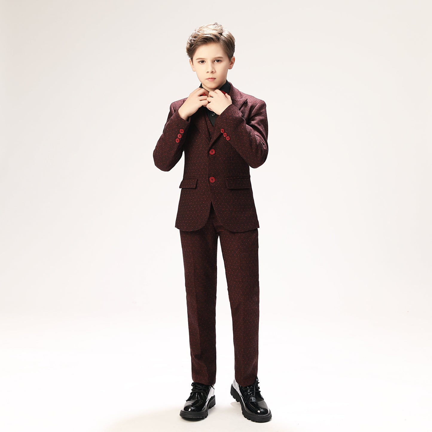 ly1266 Red Polka Dot Party Banquet 5 Piece Boys Suits