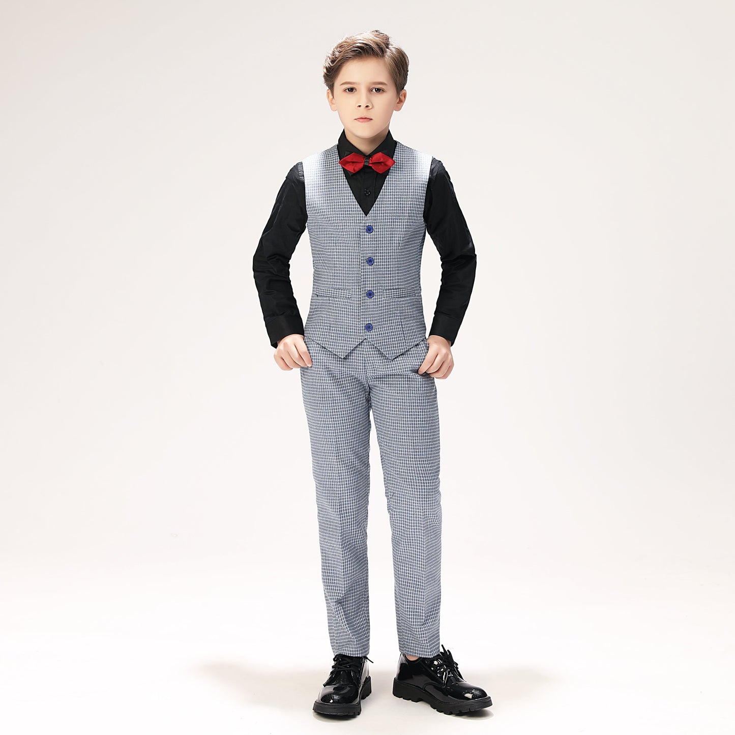 ly1265 Black-and-white Plaid Elegant 5 Piece Boys Suits