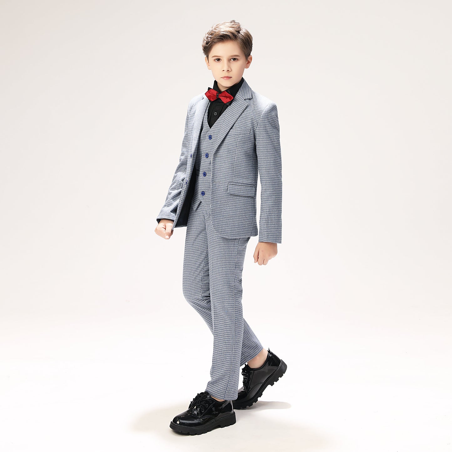 ly1265 Black-and-white Plaid Elegant 5 Piece Boys Suits