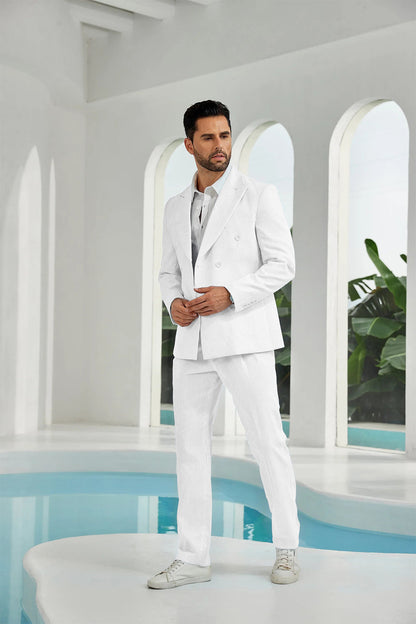 ly1113 Seersucker Double Breasted Blazer Pants 2 Piece Men's Summer Suit