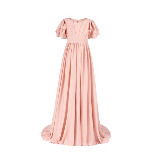 ly2978 Cinnamon Elegant Ruffle Pleated Flower Girl Gown Dress