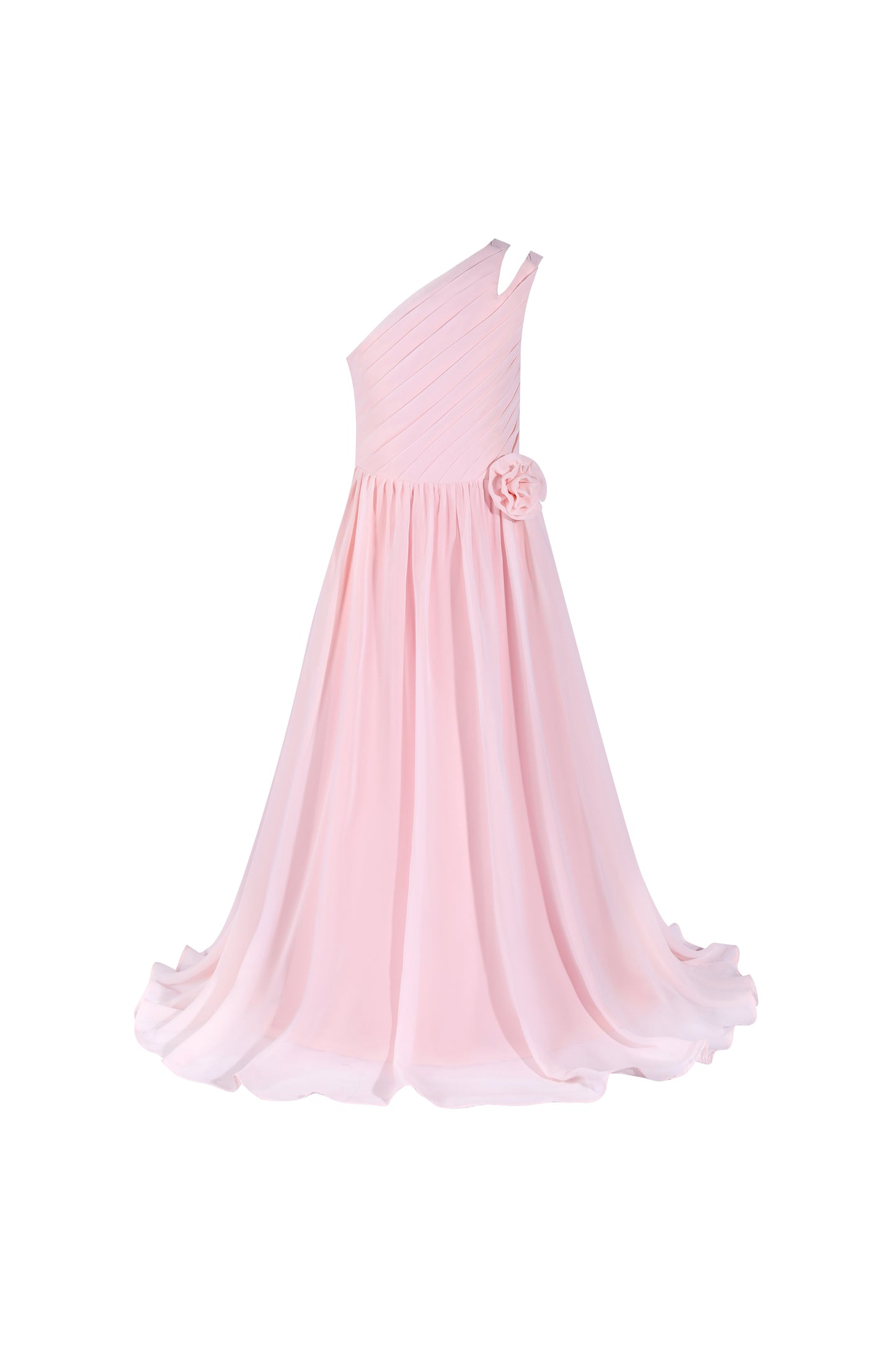 ly3555 Pink Elegant One-Shoulder Pleated Flower Girl Gown Dress