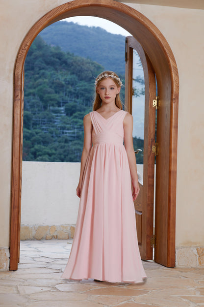 ly3119 Pink V-neck Sleeveless Chiffon Flower Girl Gown Dress For Wedding, Party, Occations