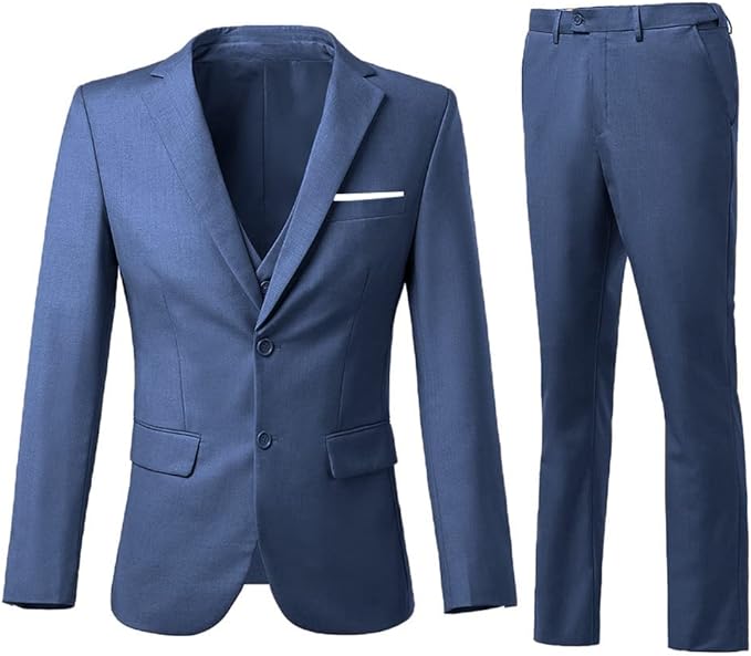 ly1787 Men's 3 Piece Slim Fit Suit Set, Two Button Blazer Solid Jacket Vest Pants Wedding Business Suit