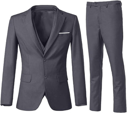 ly1787 Men's 3 Piece Slim Fit Suit Set, Two Button Blazer Solid Jacket Vest Pants Wedding Business Suit