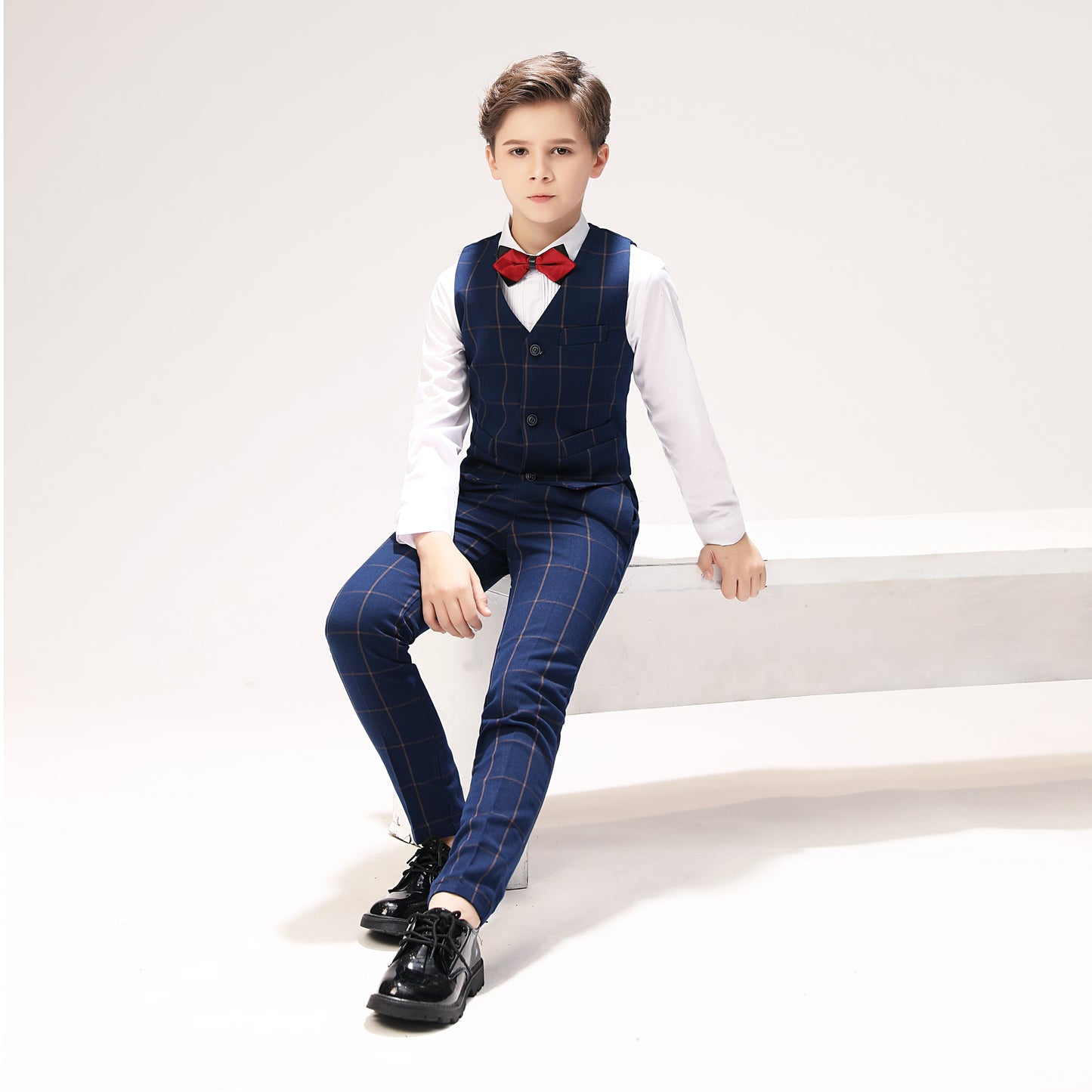 ly1276 Blue Plaid Elegant 5 Piece Boys Suits