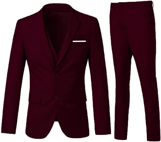 ly1787 Men's 3 Piece Slim Fit Suit Set, Two Button Blazer Solid Jacket Vest Pants Wedding Business Suit