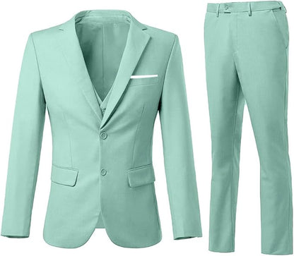 ly1787 Men's 3 Piece Slim Fit Suit Set, Two Button Blazer Solid Jacket Vest Pants Wedding Business Suit