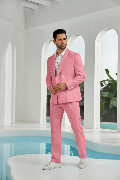 ly1113 Seersucker Double Breasted Blazer Pants 2 Piece Men's Summer Suit